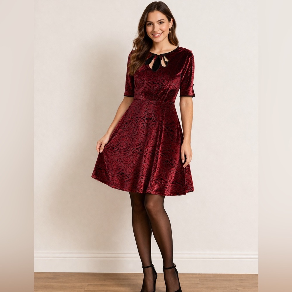 ModCloth cherry red rockabilly swing stretch dress A line knee length Medium